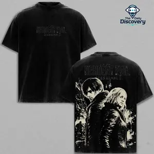 Resident Evil 9 Double Printed Oversize Lightweight Acid Washed Tee Game Graphic T-Shirt for Men Casual Day Wear Cotton Fabric - Jeans Vintage Gaming Retro Black Tee Oversized Heavyweight Cotton T-Shirts Love Menswear