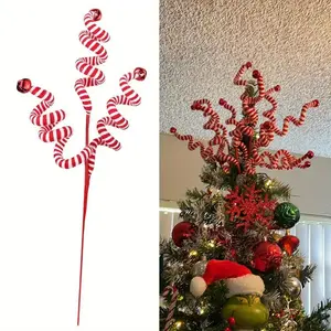 4 Piece Christmas Tree Cane Candy Set, Holiday Wool Candy Roll Decorations, Non-Electric Metal Felt Topper, Home Office Party Decoration