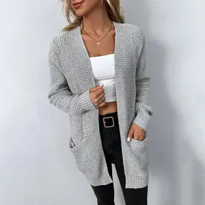New Autumn-winter 2025 Women's Knitwear, Casual Sweater, Solid Color Pocket Sweater, Long Cardigan Womenswear Asian
