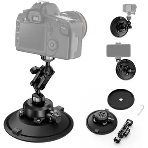 6" Camera Suction Cup Mount with Ball  Magic Arm,Quick Release Metal Vacuum Suction Cup Mount  Windshield Dash Mount for Action Camera/Phone Holders with 1/4",1/8" Holes(Black)