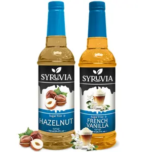 Syruvia Sugar Free Syrup Variety Pack – Hazelnut & French Vanilla Flavored Syrups – 25.4 fl oz – Perfect for Coffee, Lattes, Desserts & More (2-Pack)