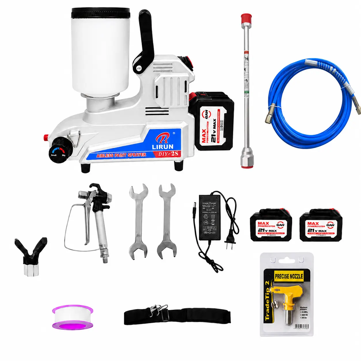DIY-2S 21V Cordless Paint Sprayer, 0.32GPM Paint Sprayer for Home Interior 1200W 2600PSI Cordless Copper Motor Paint Sprayer, Adjustable Power Electric Paint Sprayer, Equipped with 2 x 6000mAh Batteries, Low Overspray for Home Painting DIY Garage Projects
