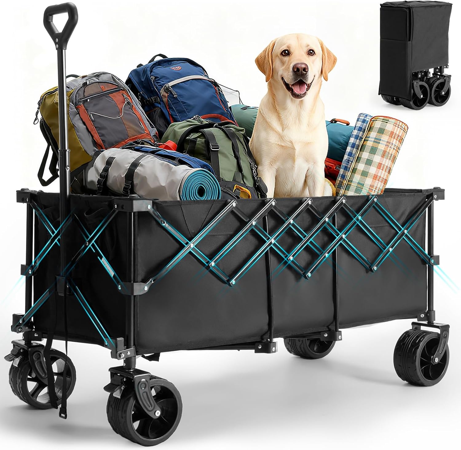 Heavy Duty Steel Garden Cart - 300L Collapsible Folding Utility Trolley, 180kg Capacity, 7-in Wheels, Ideal for Camping & Gardening, Heavy-Duty Rolling Trollies Available in Black, Blue, Gray