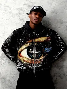 Men's Street Life Men's Eye Minimalist Galaxy Graphic Printed Long Sleeve Zip Up Hooded Sweatshirt, Fall Winter