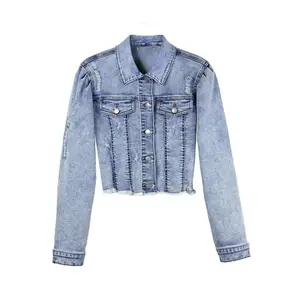 Women's Plus Size Button Front Ripped Crop Denim Jacket, Casual Pocket Long Sleeve Outerwear for Daily Wear, Women's Clothes for All Seasons,?Quality and Durability