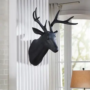 Deer Head Wall Decor 3D Resin Sculpture, Nordic Farmhouse Style Animal Head Design, 60cm Large Size Wall Decoration for Living Room Bedroom Bar Office