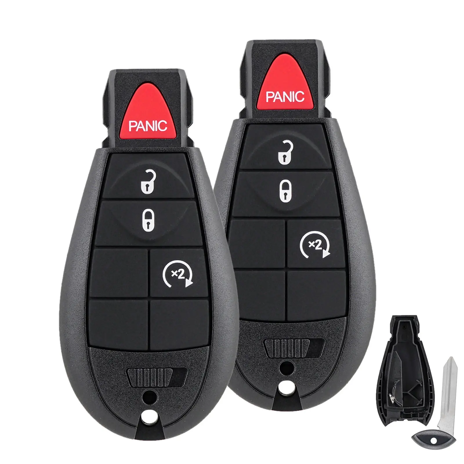 2-Pack Metal Car Accessories Key Fob Cover Set, 4-Button Replacement Case Shell for 2008-2020 Dodge Ram 1500/2500/3500, Grand Caravan & Chrysler Town & Country