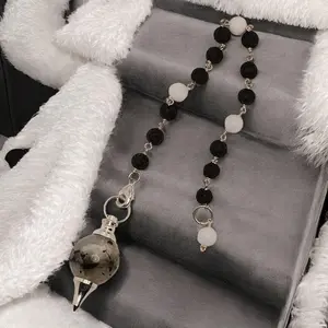 Rainbow Moonstone Sephoroton Pendulum with Lava Beads – Crystal for Transformation & New Beginnings