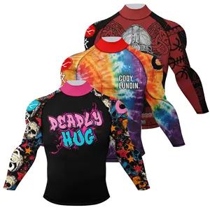 Wholesale sportswear elastic waistband sublimation custom design long sleeve t shirt jiu jitsu bjj rash guard
