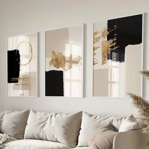 Room Decor, Neutral Wall Art, Beige Black Wall Art, 3 Piece Wall Art, Extra Large Wall Art Abstract, Gold Abstract Art Prints No Frame
