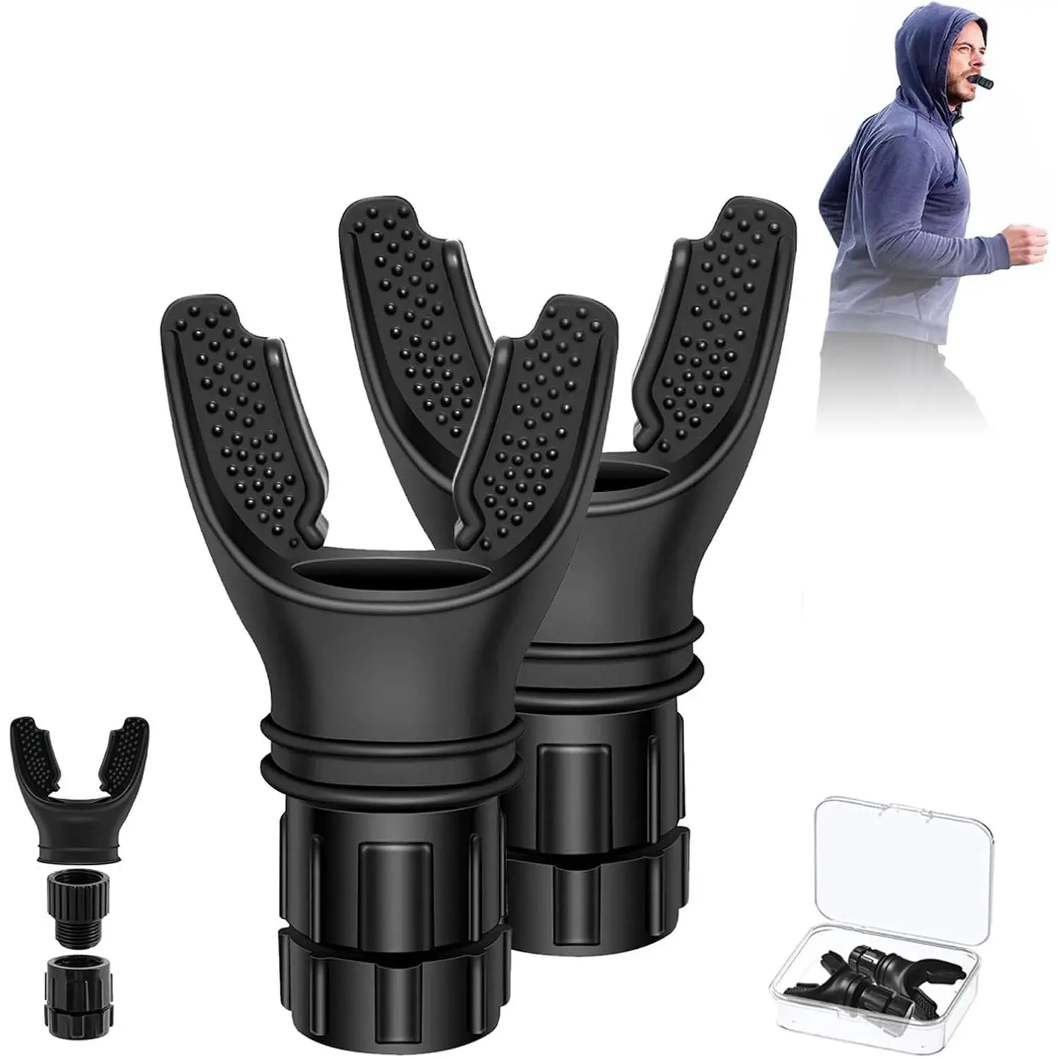 Breath ,  Breathing  for Men with Adjustable Resistance, Improve Endurancee and  for All,Daily Lung , Easy to Clean, 2PCS (Black) detachable portable body strength enhance endurance muscle trainer
