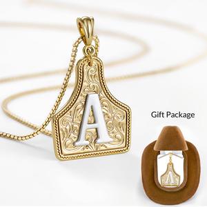KissYan Western Jewelry Handmade CowTag Initial Necklace Two-Toned Gold Silver Pendant Adjustable 20 Inch Chain Gift for Men Women