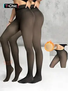 2-piece set - anti-pilling and scratch-resistant women's fleece-lined thermal skin-tight leggings