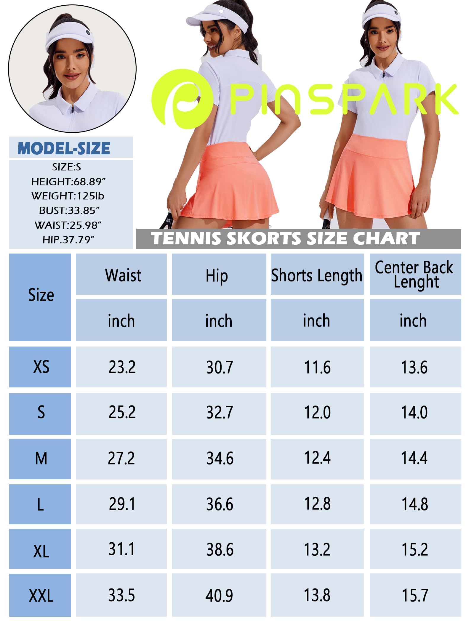 PINSPARK Tennis Skirt Womens Pleated Skort Lightweight Mini Active Skirts Golf Appeal with Pocket,Coral Large springtok OutdoorFun Sporty Wide Waistband Comfortable Inner Lining Dominate The Court Independence Day