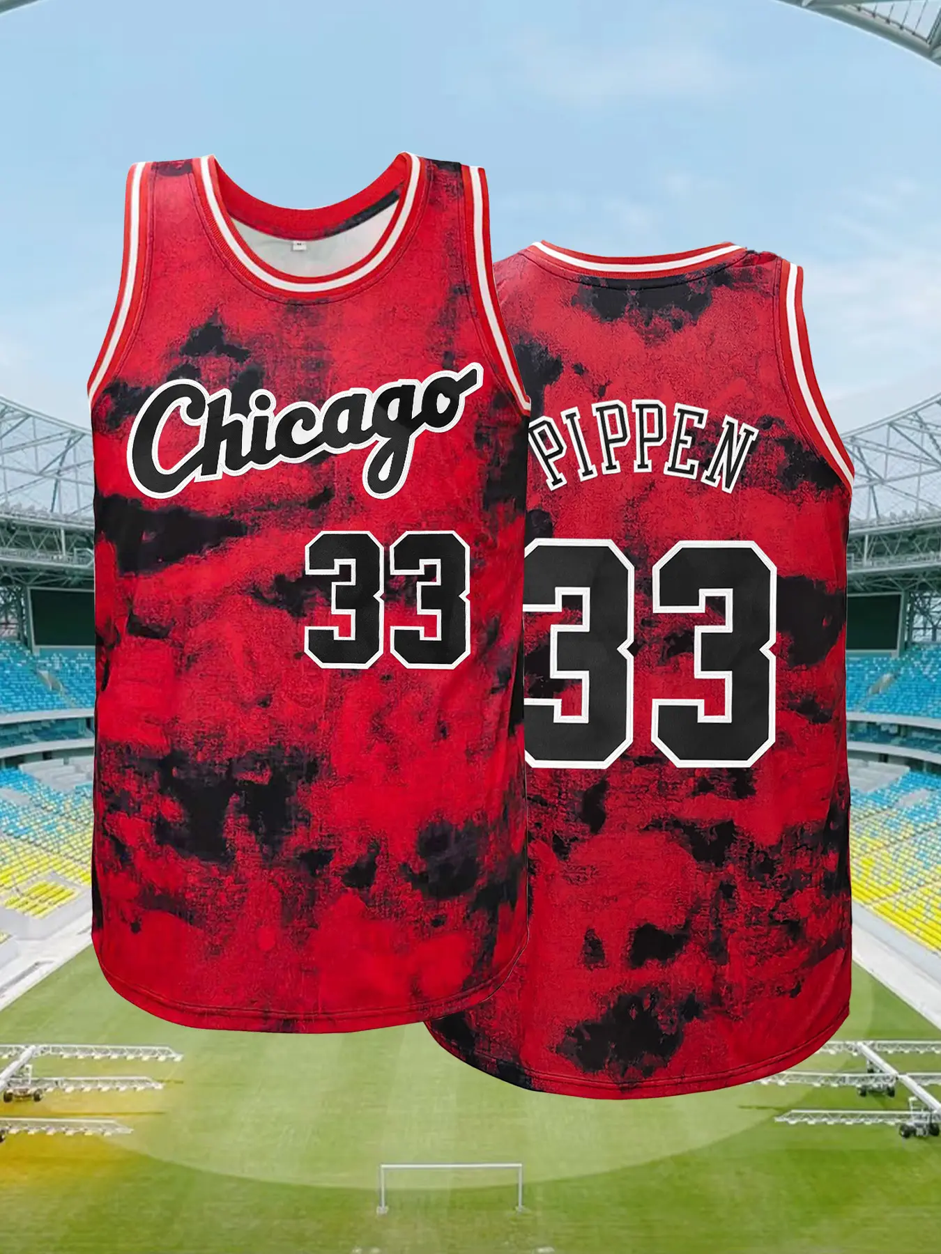 Men's Tie Dye Chicago #33 Basketball Jersey, Stylish Sporty Jersey,Loose Fit Breathable Tank Top,Comfortable Basketball Shirt, Casual Sports Vest for Training and Competition,Outdoor Sports, Unisex All Season Wear, Breathable Athletic Top