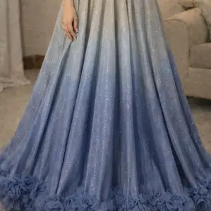 Glitter Ball Gown in Elegant Blue with Ruffled Hem for Special Occasions