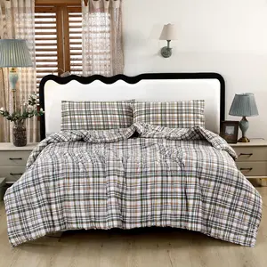 3PCS Green Gingham Queen Comforter Set 100% Washed Microfiber Lightweight Green Gingham Bedding Queen Farmhouse Checkered All Season