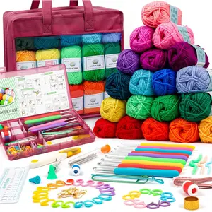 Crochet Yarn Kit for Beginners - Includes 1650 Yards of Assorted Colors, User Manual, Hooks, Bag, and More, Ideal for Crafting and Projects