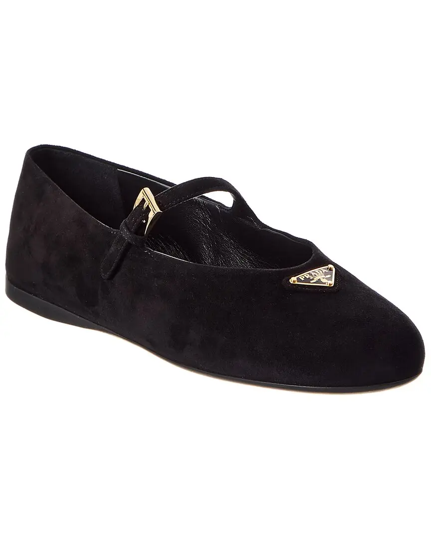 Prada Triangle Logo Suede Ballerina Flat
