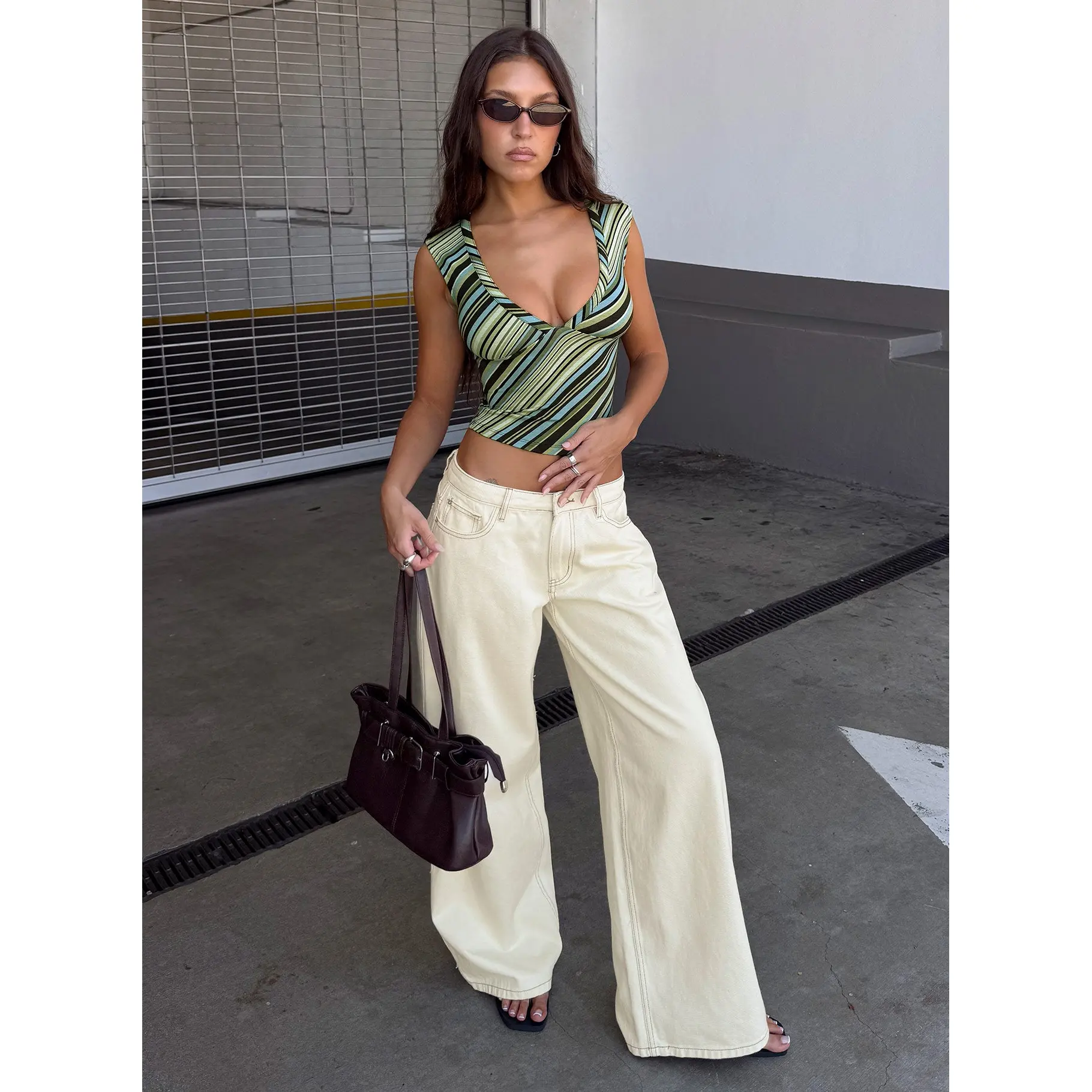 Ramos Low Rise Wide Leg Jeans Cream Ramos Low Rise Wide Leg Jeans Cream