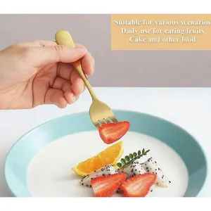 Stainless steel 3-tine mini fruit, salad, seafood fork set 5.5-inch gold color