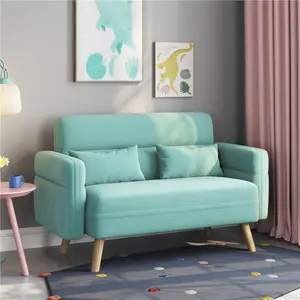 Yaheetech 46.5" W Small Fabric Loveseat Sofa with Lumbar Pillows, Solid Wood Legs, Mid Century Modern 2 Seater Sofa Couch for Dorm, Office, Bedroom