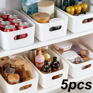 5 Classic Storage Boxes, Multi-Functional Plastic Stackable Open Containers, Home Kitchen Bathroom Dorm Organization, Space-Saving