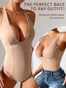 1 piece High Elastic Sexy Cross Back Shapewear Bodysuit, Body Shapers, Tummy Control and Hip Lift, With Underwire and Adjustable Straps, No Padding, Push-Up Style, Everyday Casual, High Waist Bodysuit