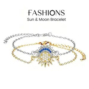 Sun & Moon Couple Bracelet Set – Zircon Inlaid Matching Bracelets for Men and Women, Celestial Sun Moon Jewelry, Friendship Bracelet Gift for Couples, Best Friends, Sisters, Valentine Anniversary Gift