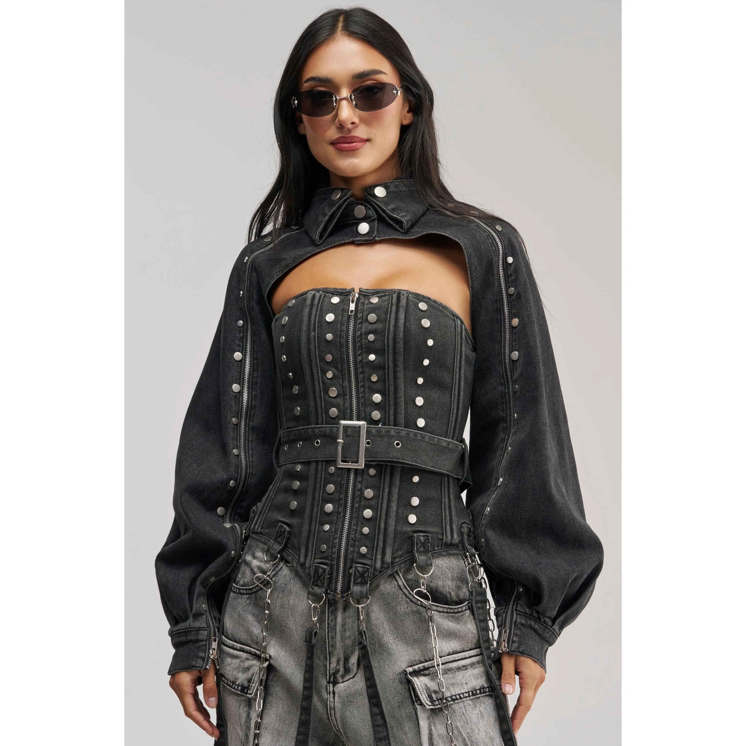 PERK UP STUDDED BOLERO IN DENIM