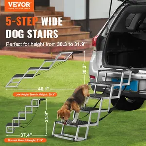 VEVOR Dog Stair for Cars, TikTokShopBlackFriday, Wide 5-step Dog Car Steps, Folding Dog Car Ramp with Nonslip Surface, Portable Pet Steps Lightweight Aluminum for Car, SUV and Truck, Supports up to 150 lbs