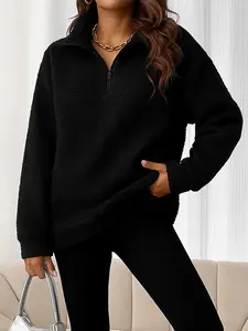 Women's Outdoor Soft Fleece Jacket, Fashionable Warm Velvet Loose Baggy Long Sleeve Activewear Sweatshirt for Autumn Winter, Casual Daily Sports Wear, Womenswear