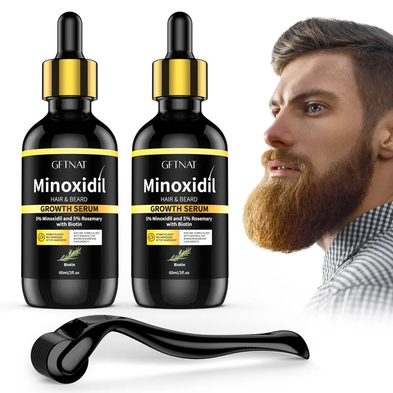 GFTNAT 5% Minoxidil Beard Hair Serum for man and women,Hair Growth Serum with tool, Suitable Healthy Hair Growth and Beard Thickness