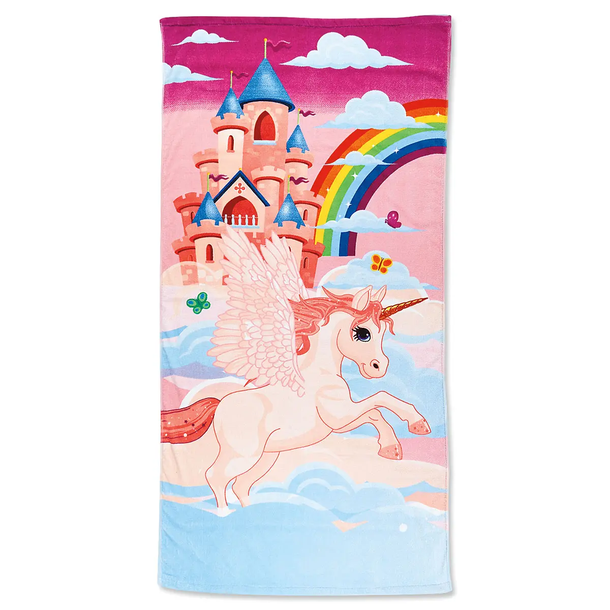Lillian Vernon Castle Unicorn Girls Towel - Extra Large 30” x 60” Kids Towels, Quick Dry Design for The Beach, Pool, or Bath, Plush 100% Cotton Pastel