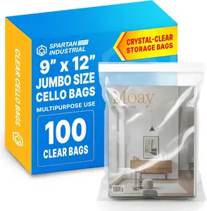 Spartan Industrial - 9" X 12" (100 Count) Crystal Clear Resealable Cello Poly Bags for Packaging, Clothing & T Shirts - Self Seal & Reinforced SHIPPD