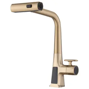 Brushed Gold Waterfall Kitchen Faucet - Temperature Display