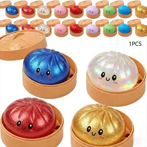 Shiny Dumpling Toy, Soft Glitter Dumpling Stress Ball, Glitter Finish, Steam Rack Stress Relief Ball, Cute Squeeze Toy, Cute Design, Perfect for Playtime, Parties, and Alone Time