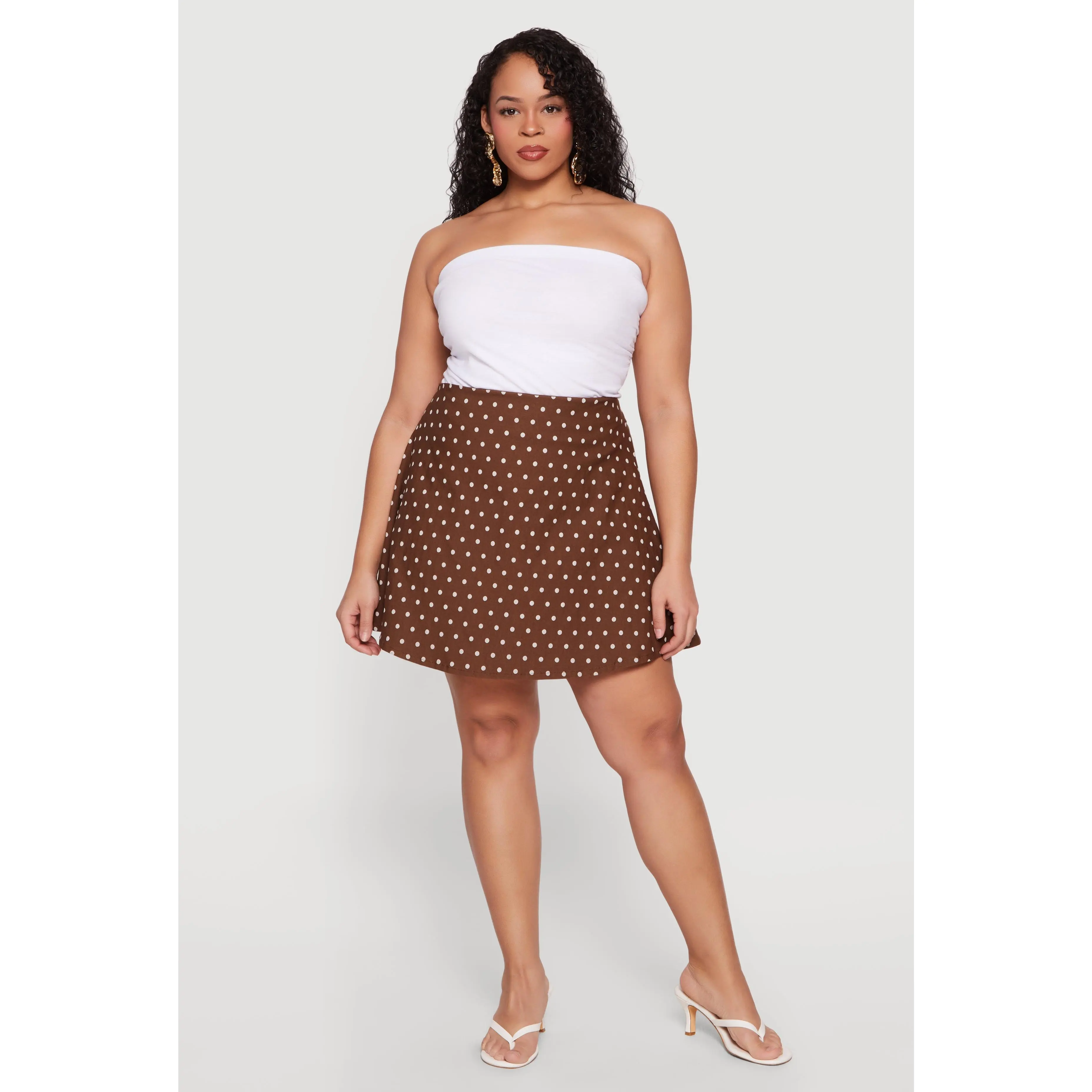 Plus Size High Waisted Polka Dot Mini Skirt
