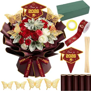 Floral Money Bouquet Kit 2026 - Bamboo & Butterfly Decor Photo Prop, Graduation Gifts for Women, Flower Wrapping Paper, Ribbon for College High School Regalos de Graduación 2026