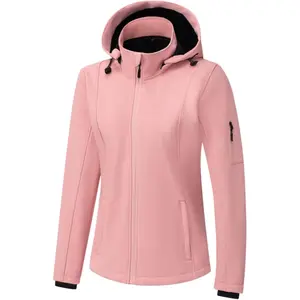 Women's Waterproof Softshell Jacket with Hood Lightweight Insulated Windproof Spring Coating for Outdoor Hiking