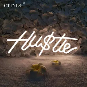 HUSTLE Letter Design Neon Sign, 5V USB Powered Creative Cool Neon Sign, Decorative Neon Sign for Home Office, Hustle LED Light
