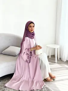 Elegant Embroidered Abaya Cardigan Jacket, Perfect for Vacation Parties Home Casual Wear, Stylish All-In-One, Modest Muslim Outfits, Embroidery Abaya
