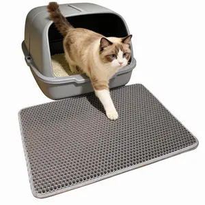 Stop sweeping cat litter! Double Layer Cat Litter Mat – Waterproof, Non-Slip, Traps Scatter, Washable, 23.6"x17.7" Grey