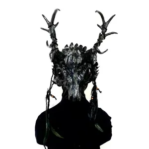 Krampus Ram Goat Demon with Horns Devil Halloween Masquerade Mask, Demonic Metallic Finish Party Masks