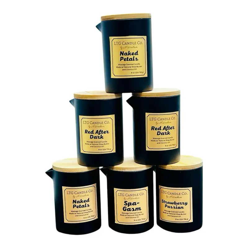LTG Candles Massage Oil Candles - Strawberry Passion, Spa-Gasm, Naked Petals, Red After Dark Scents