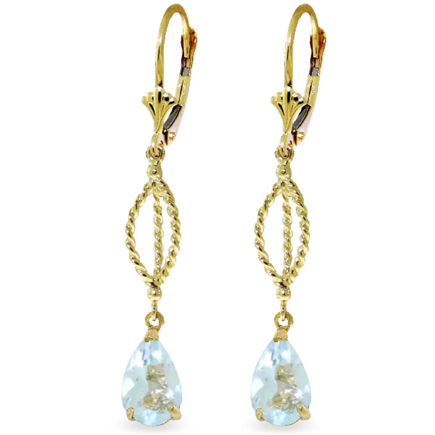 3 CTW 14k Solid Gold Fleur De Lis Aquamarine Earrings