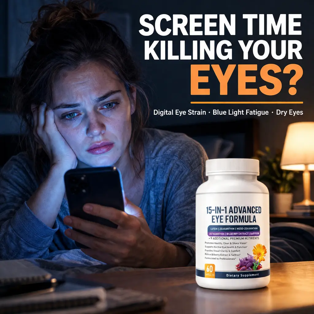 15-in-1 Eye Health Dietary Supplement with Lutein, Zeaxanthin, Bilberry & Saffron, Daily Vision Support, 60 Capsules