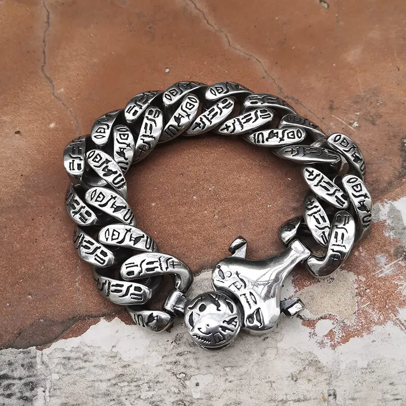 GTHIC Ancient Egyptian Hieroglyphics Stainless Steel Stackable Bracelet for Men, Bold Biker Jewelry for Daily Wear