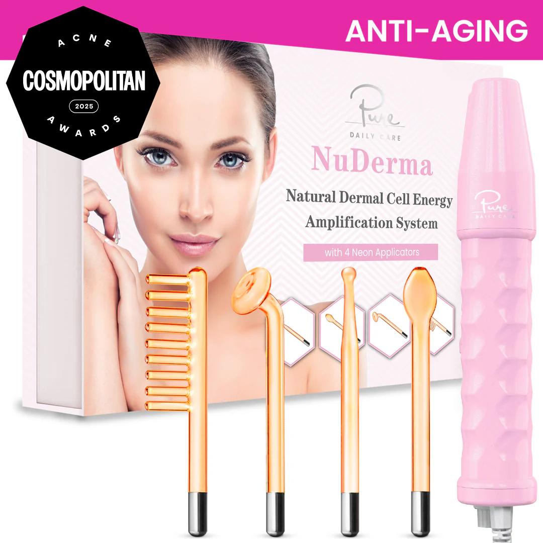 NuDerma High Frequency Wand - Pink with 4 Neon-Powered Applicators & Headband - Available on TikTok Only - Pure Daily Care Acne Kit for All Skin Types