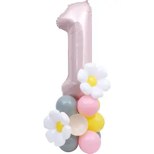 1st Birthday Balloon Tower DIY Kit - Groovy Flower First Birthday Balloon Decorations, Pink Number Foil Balloon, Boho  Flower Balloon Stack, Girl Theme One Year Birthday Balloon Centerpiece